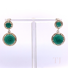 Load image into Gallery viewer, Malachite Circle Earrings in Sterling Silver