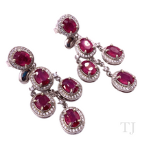 Cargar imagen en el visor de la galería, Ruby Oval Hanging Earrings in Sterling Silver