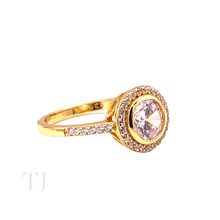 Cargar imagen en el visor de la galería, Diamonique Round Ring in Sterling Silver (Gold Color Coated)