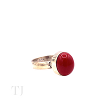 Load image into Gallery viewer, Coral Single Oval Cabochon Ring in Sterling Silver