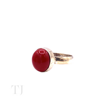 Load image into Gallery viewer, Coral Single Oval Cabochon Ring in Sterling Silver