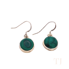 Load image into Gallery viewer, Malachite Round Earrings in Sterling Silver