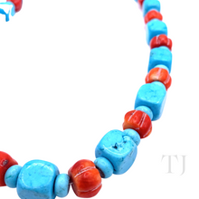Load image into Gallery viewer, Blue Turquoise & Red Coral Necklace with lobster clasp