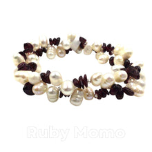 Load image into Gallery viewer, Freshwater Pearl with Garnet Bracelet Stretchy