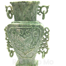 Load image into Gallery viewer, closer view of Antique Jade incense burner with carving