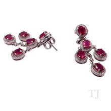 Cargar imagen en el visor de la galería, Ruby Oval Hanging Earrings in Sterling Silver