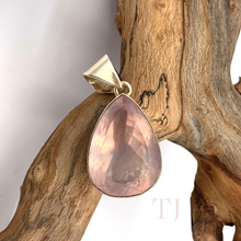 Load image into Gallery viewer, Rose Quartz Tear Drop Pendant in Sterling Silver