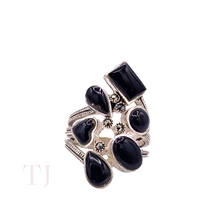 Load image into Gallery viewer, Black Onyx Cabochon Stones in Sterling Silver Ring