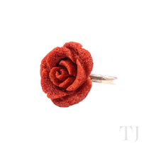 Load image into Gallery viewer, Red Coral Rose Sponge Ring in Sterling Silver