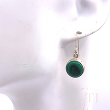 Load image into Gallery viewer, Malachite Round Earrings in Sterling Silver