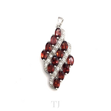 Load image into Gallery viewer, Garnet with Diamonique Triple Line Pendant in Sterling Silver