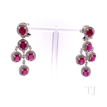 Cargar imagen en el visor de la galería, Ruby Oval Hanging Earrings in Sterling Silver