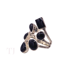 Load image into Gallery viewer, Black Onyx Cabochon Stones in Sterling Silver Ring