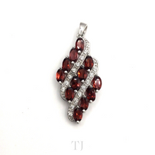 Load image into Gallery viewer, Garnet with Diamonique Triple Line Pendant in Sterling Silver