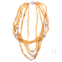 Cargar imagen en el visor de la galería, Citrine faceted stones with pearls necklace with sterling silver clasp