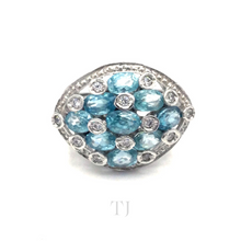 Cargar imagen en el visor de la galería, Aquamarine stones in sterling silver setting ring with diamonique
