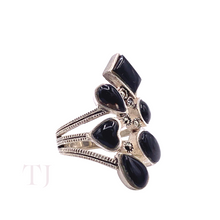 Load image into Gallery viewer, Black Onyx Cabochon Stones in Sterling Silver Ring
