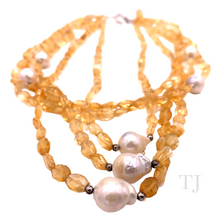 Cargar imagen en el visor de la galería, Citrine faceted stones with pearls necklace with sterling silver clasp