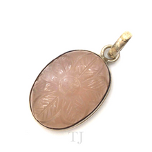 Load image into Gallery viewer, Rose Quartz Flower in Oval Pendant Sterling Silver
