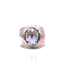 Cargar imagen en el visor de la galería, Aquamarine Oval faceted ring in sterling silver