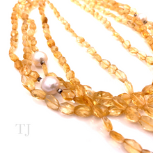 Cargar imagen en el visor de la galería, Citrine faceted stones with pearls necklace with sterling silver clasp