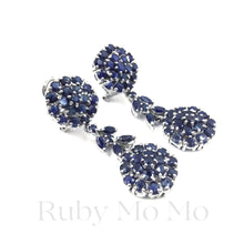 Cargar imagen en el visor de la galería, Sapphire Round Flowers Hanging Earrings in Sterling Silver