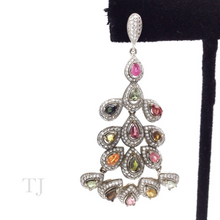 Load image into Gallery viewer, Multi-colored Tourmaline Hanging Earrings in Sterling Silver