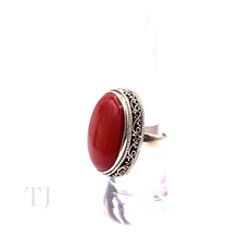 Load image into Gallery viewer, Coral Oval Cabochon Ring in Stelring Silver