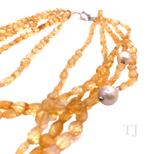 Cargar imagen en el visor de la galería, Citrine faceted stones with pearls necklace with sterling silver clasp