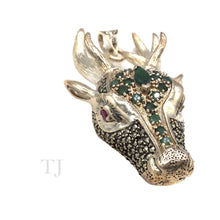 Load image into Gallery viewer, Emerald in Deer Shape with Ruby Eye in Sterling Silver Pendant