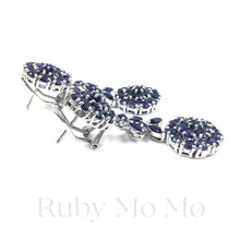 Cargar imagen en el visor de la galería, Sapphire Round Flowers Hanging Earrings in Sterling Silver