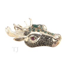 Load image into Gallery viewer, Emerald in Deer Shape with Ruby Eye in Sterling Silver Pendant