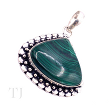 Load image into Gallery viewer, Malachite Triangular Shape Pendant in Sterling Silver