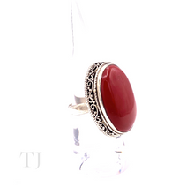 Load image into Gallery viewer, Coral Oval Cabochon Ring in Stelring Silver
