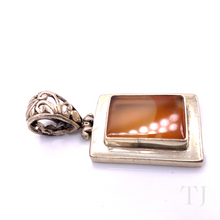 Load image into Gallery viewer, Carnelian square pendant in sterling silver side view
