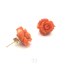 Load image into Gallery viewer, Italian Coral Rose Earrings in 14k Gold