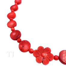 Load image into Gallery viewer, Red Coral Flat Round Shape Necklace in Sterling Silver