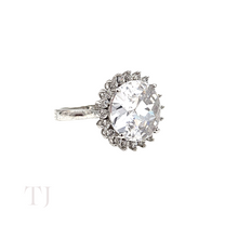 Load image into Gallery viewer, side view of sun shaped diamonique ring in sterling silver