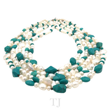 Cargar imagen en el visor de la galería, Blue Turquoise & Pearl 5 layered Necklace with extension