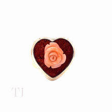 Load image into Gallery viewer, Coral Sponge with Rose in Heart Shape Sterling Silver Ring