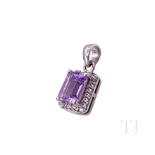 Load image into Gallery viewer, Side view of Amethyst square cut pendant in sterling silver
