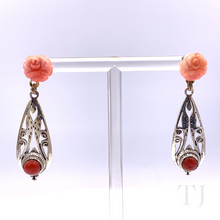 Load image into Gallery viewer, Coral Rose Earrings in Sterling Silver