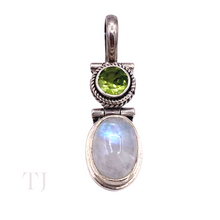 Load image into Gallery viewer, Moonstone Oval Cabochon & Peridot Pendant in Sterling Silver