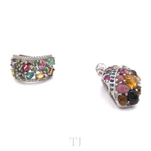 将图片加载到图库查看器,925 纯银多色碧玺套装(戒指+吊坠)