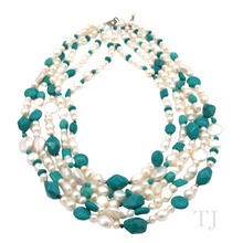 Cargar imagen en el visor de la galería, Blue Turquoise & Pearl 5 layered Necklace with extension