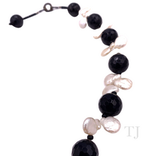 Load image into Gallery viewer, closer view of Black Onyx Faceted with Baroque Pearl Necklace in 925