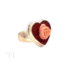 Load image into Gallery viewer, Coral Sponge with Rose in Heart Shape Sterling Silver Ring