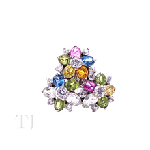 Load image into Gallery viewer, Multi Gemstones Triple Flower Ring in Sterling Silver