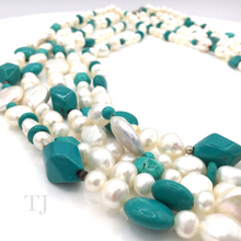 Cargar imagen en el visor de la galería, Blue Turquoise & Pearl 5 layered Necklace with extension