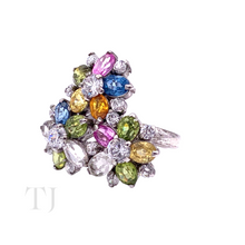 Load image into Gallery viewer, Multi Gemstones Triple Flower Ring in Sterling Silver